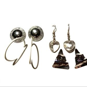 Vintage Stud Dangle Earring Lot of 4 Pairs Silver